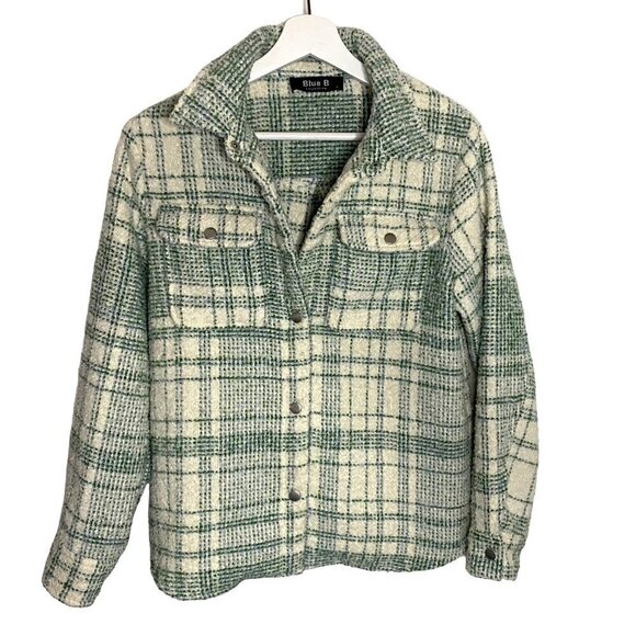 Blue B Collections Brushed Plaid Shacket in Frasier Fir Green Sz S Cozy Outdoor‎ - Picture 1 of 6